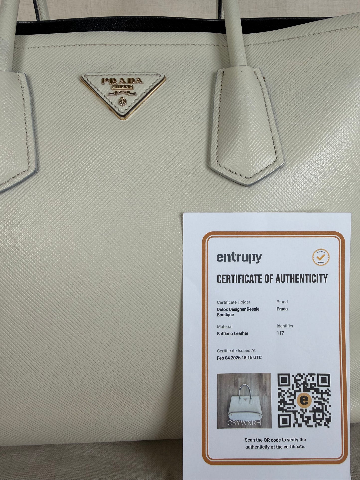 Prada Top Handle Leather Tote- Cream