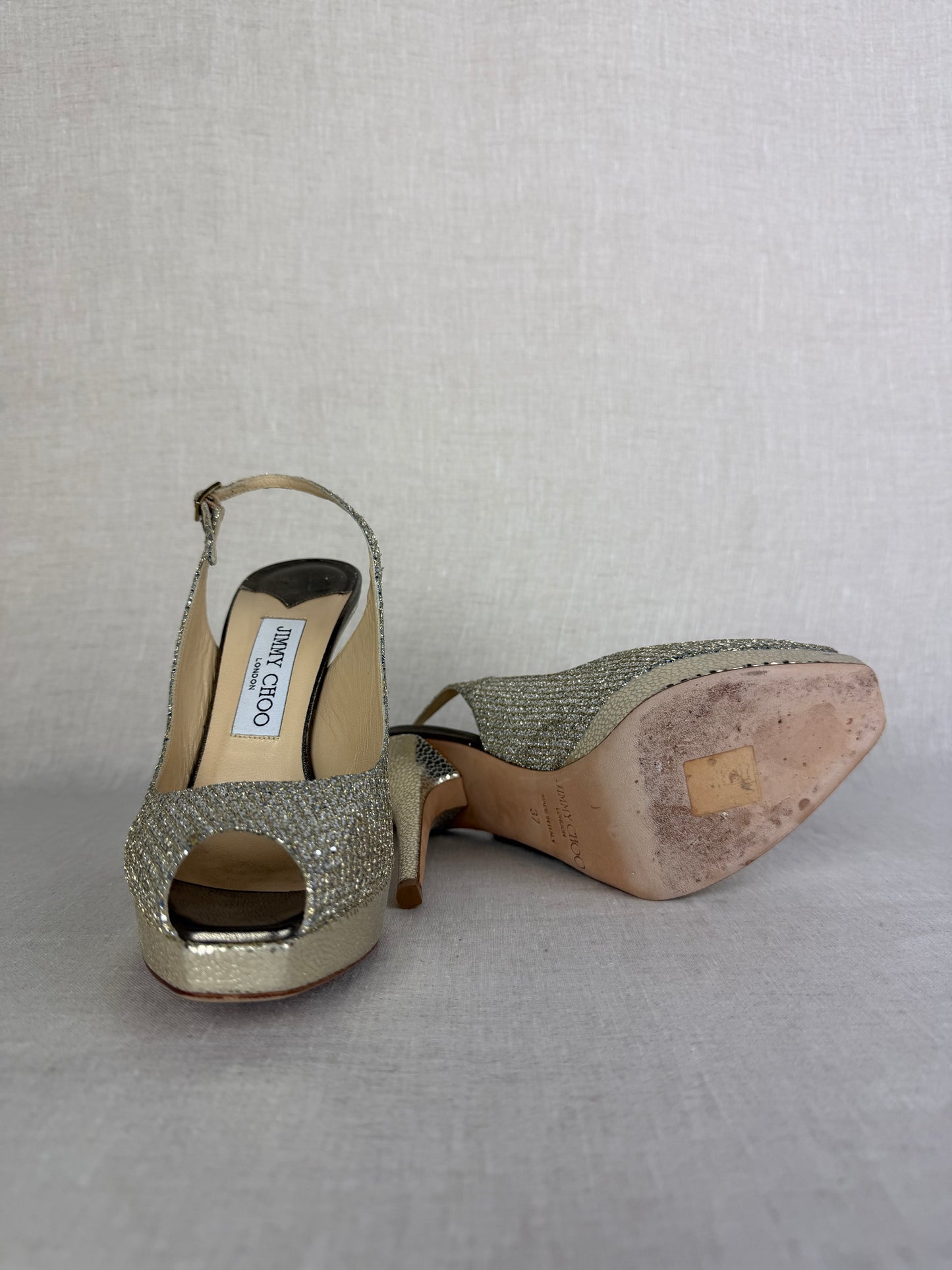Jimmy Choo Peep Toe Heel Sparkle Size 37