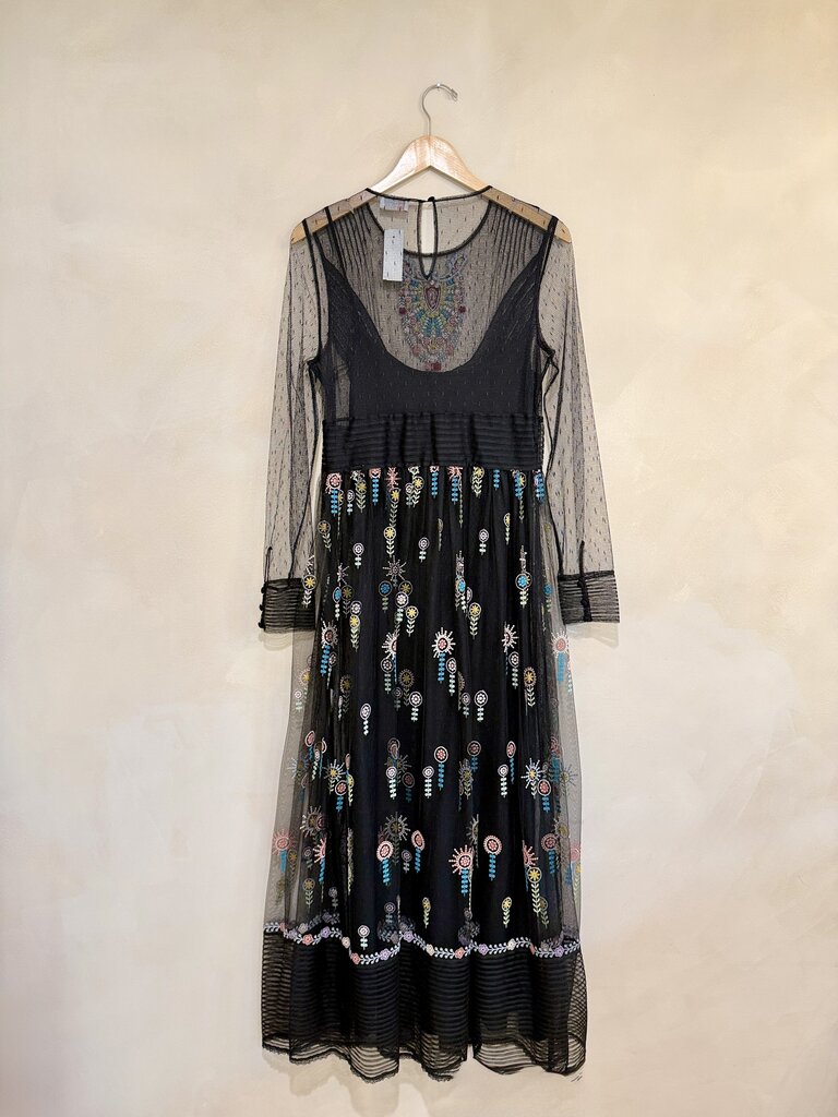 RED Valentino Embroidered Mesh LS Maxi Dress Sz M