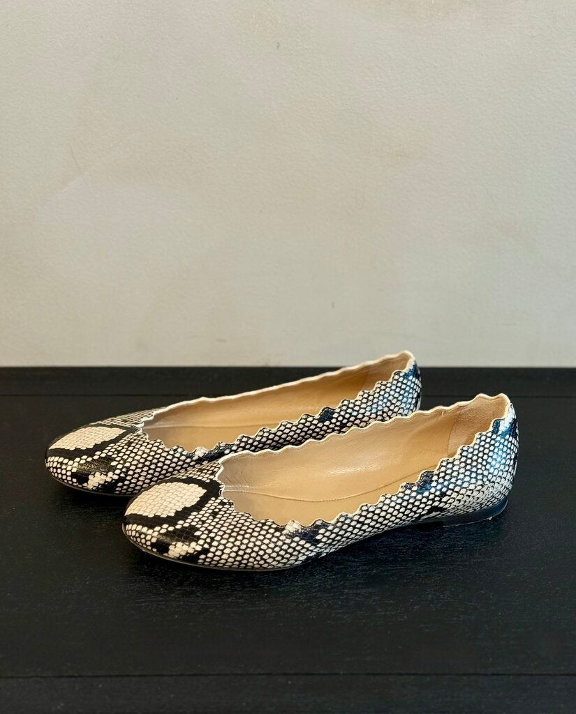 Snake Print Scallop Ballet Flat Sz 38