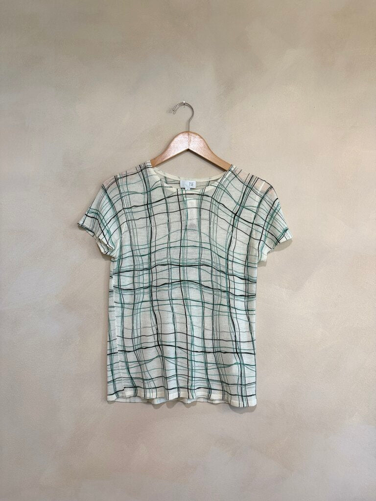 TSE, Green Pattern Cashmere Top, S