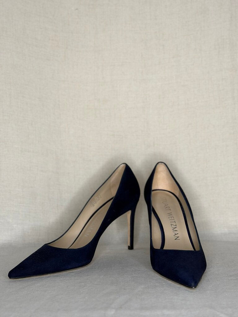 Stuart Weitzman, Navy Suede Pump, 8