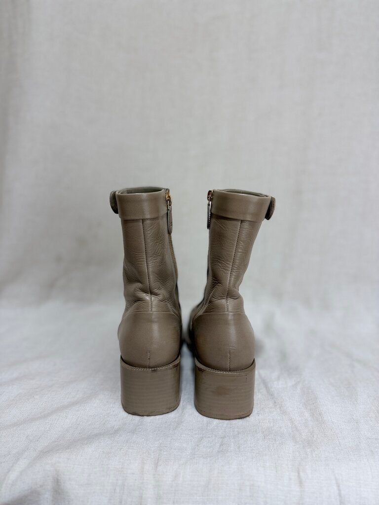Chanel, Beige Leather Moto Boot, 39