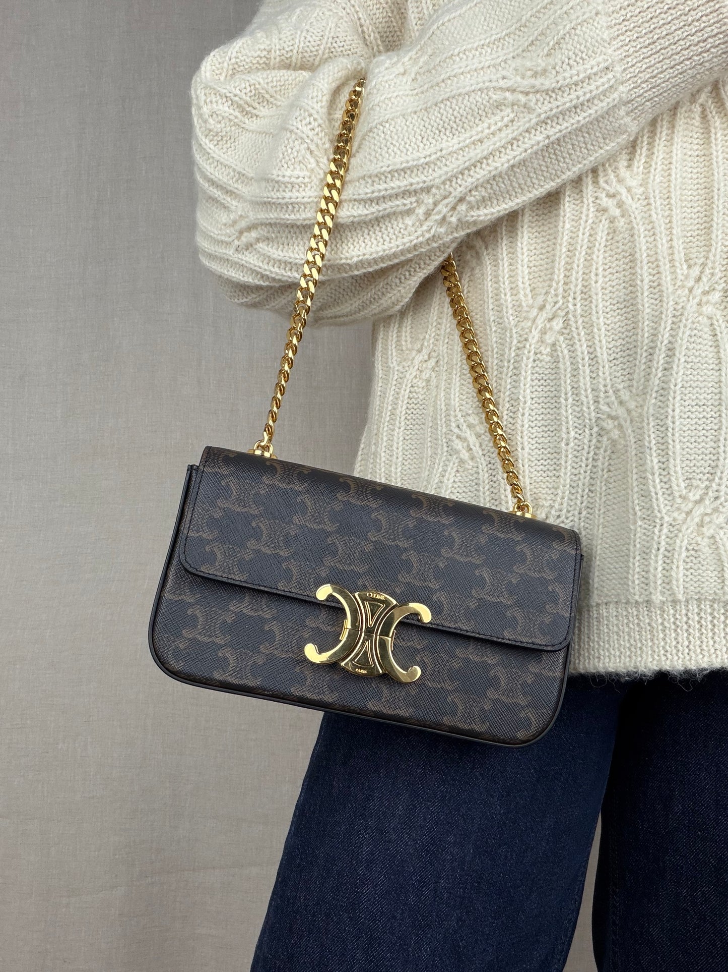 Celine Monogram Claude with Gold Chain Brown