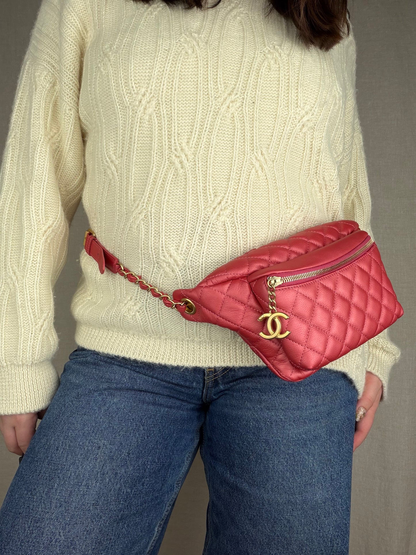Chanel 2019-2020 Caviar Quilted Affinity Belt Bag in Pink