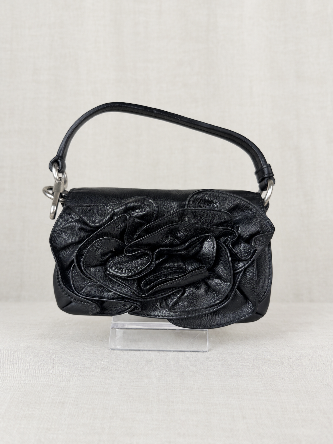 SAINT LAURENT Leather Rose Mini Top Handle-Black