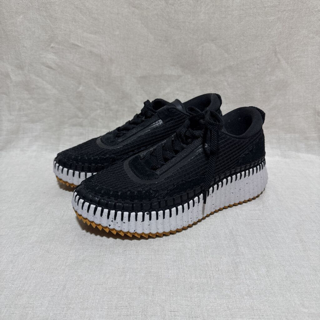 CHLOE, Nama Embroidered Suede and Recycled Mesh Sneakers, 39