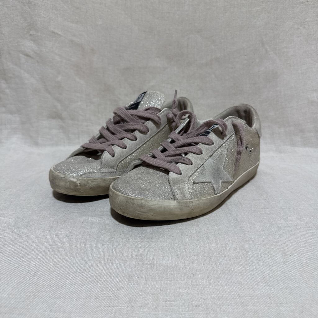 GOLDEN GOOSE, Leather Glitter Trainers, 6.5