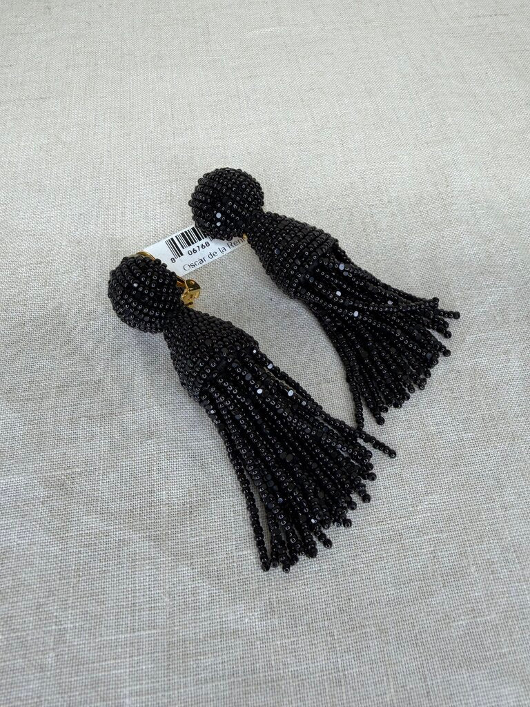 Beaded Long Tassel Drop Clip-On Earings
