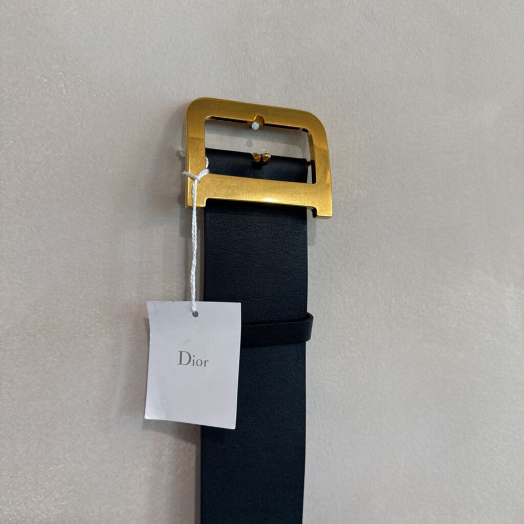 DIOR, Black Belt Logo "D" Gold Hardware, 70