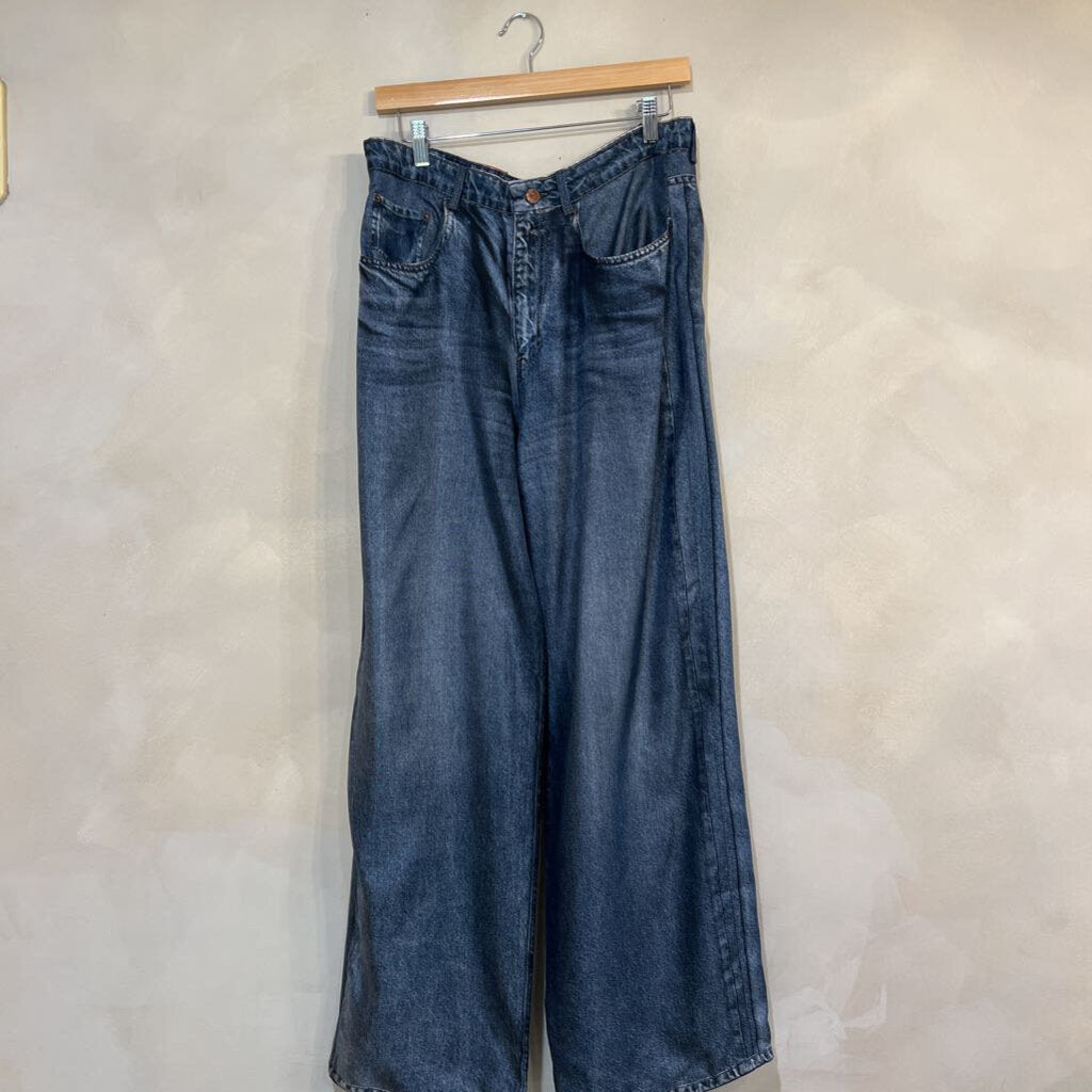 Silk Faux Denim Wide Leg Pant