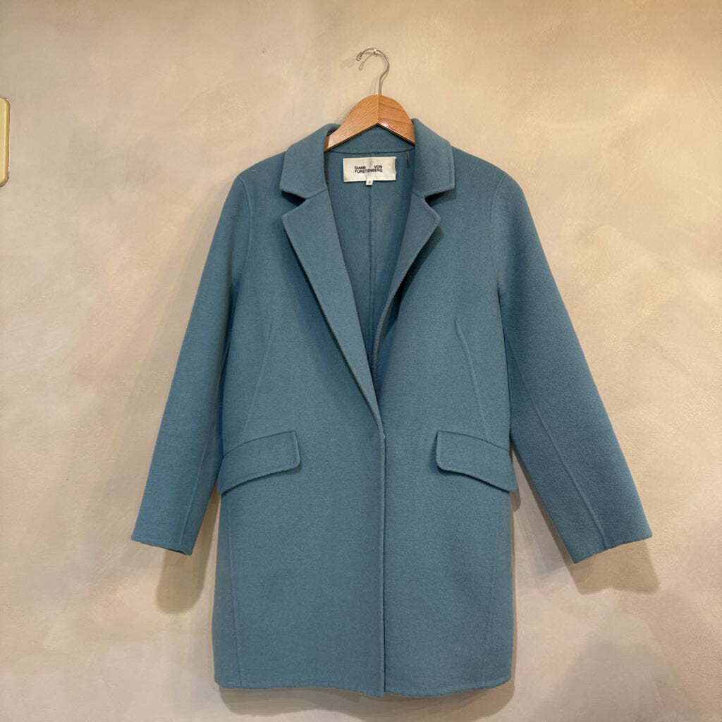 DIANE VON FURSTENBERG, Blue Wool Coat Snap Buttons, S