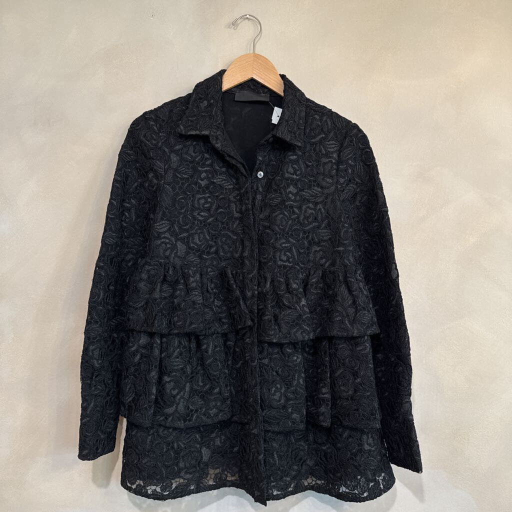 CO, Lace Button Top w/ Ruffle Detail, S