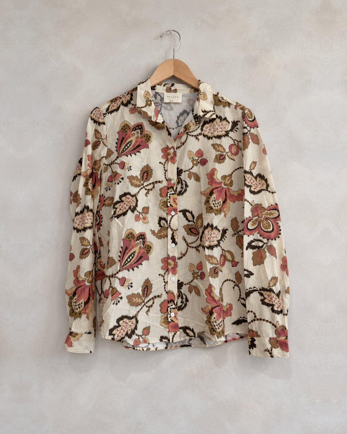 SEZANE, Floral Cotton Button Up Top, 38