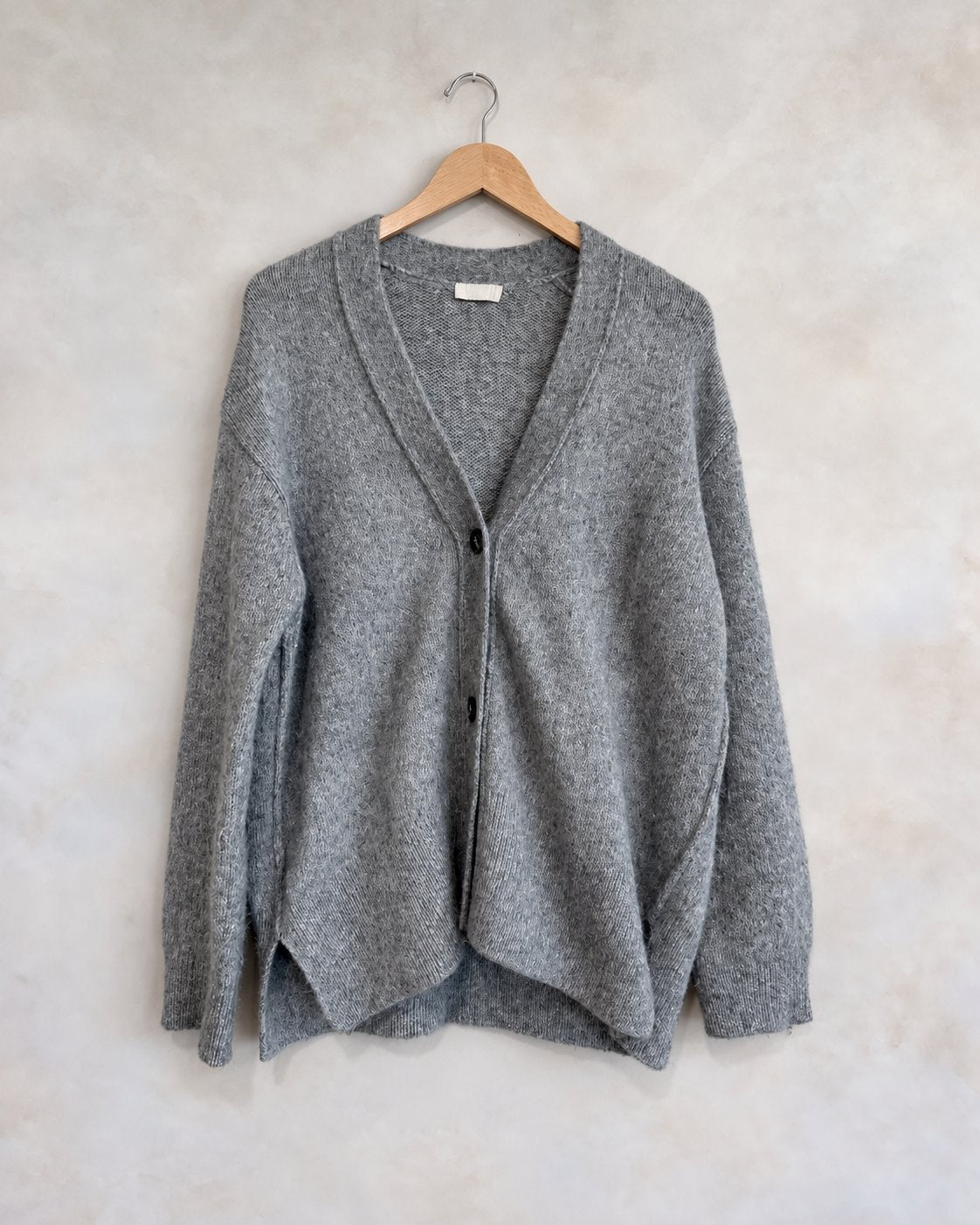 CLOSED, Alpaca Blend Cardigan, 40 on a wooden hanger