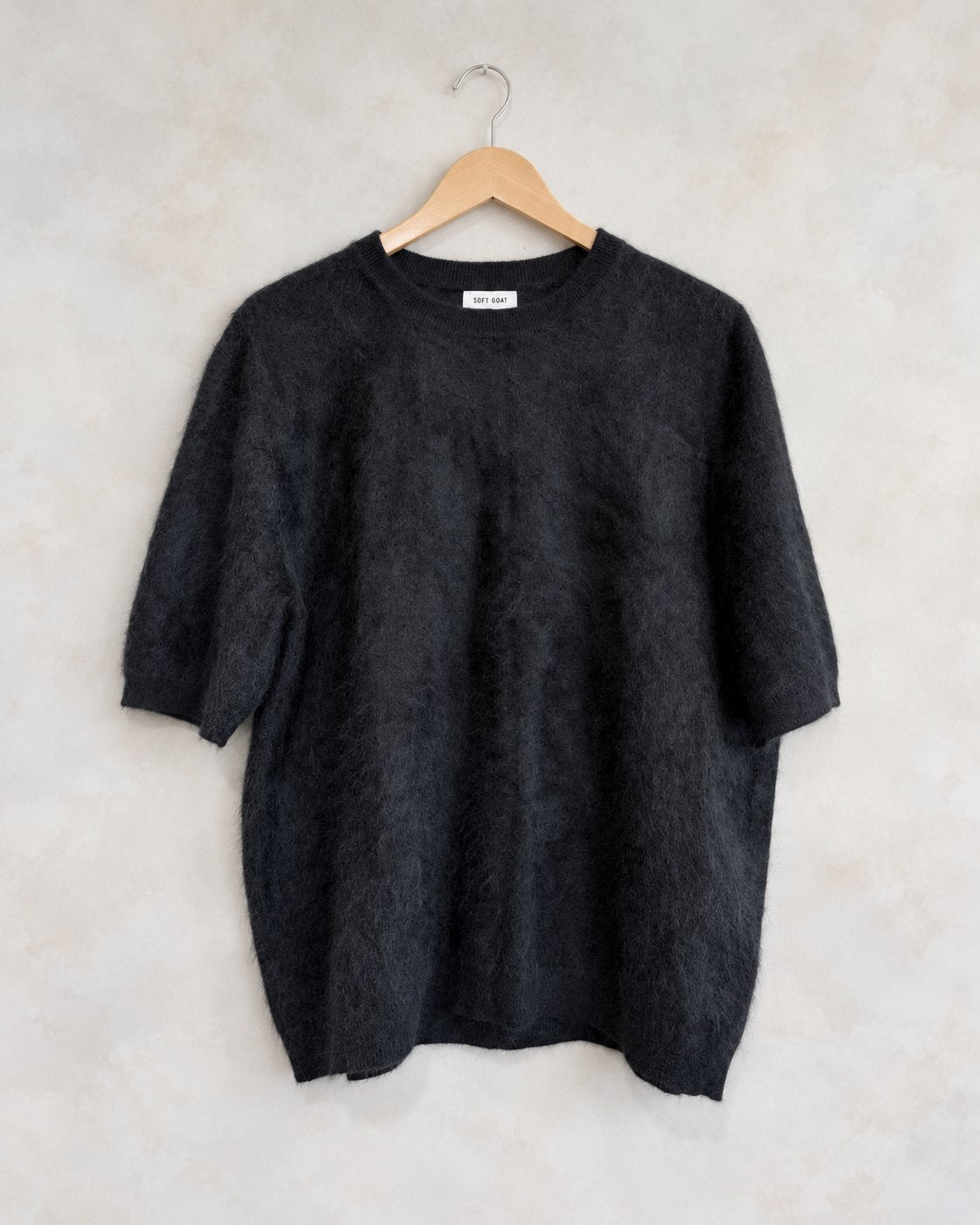SOFT GOAT, Brushed Cashmere Tee, L on a wooden hanger