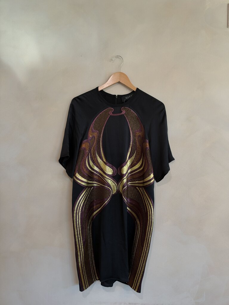 GUCCI, Short Sleeve Silk Lurex Pattern Dress, 42