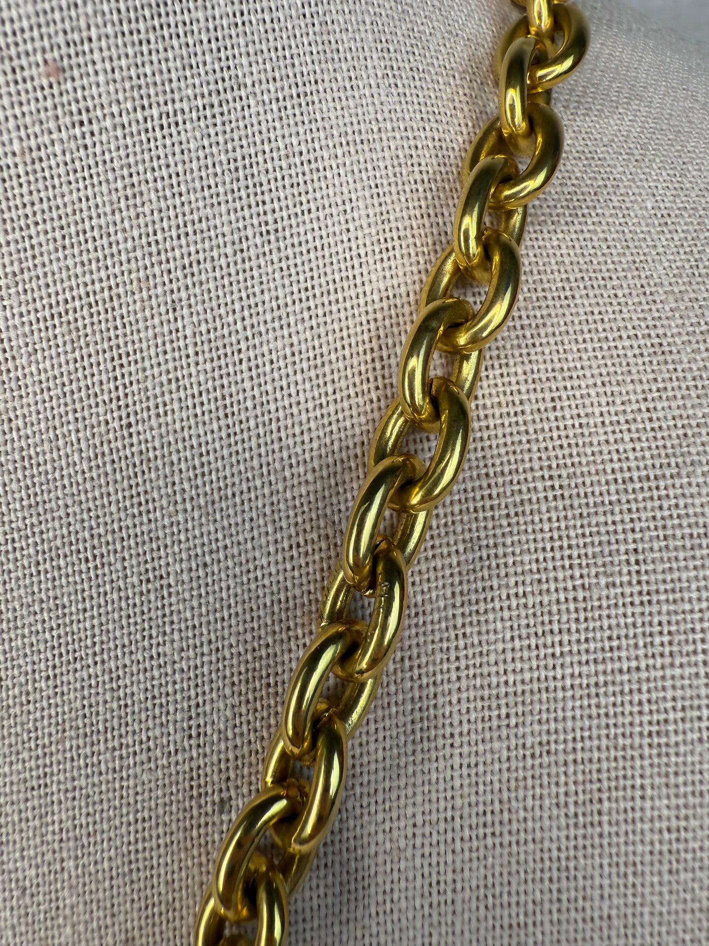 Celine Vintage Gold Tone Carriage Logo Necklace