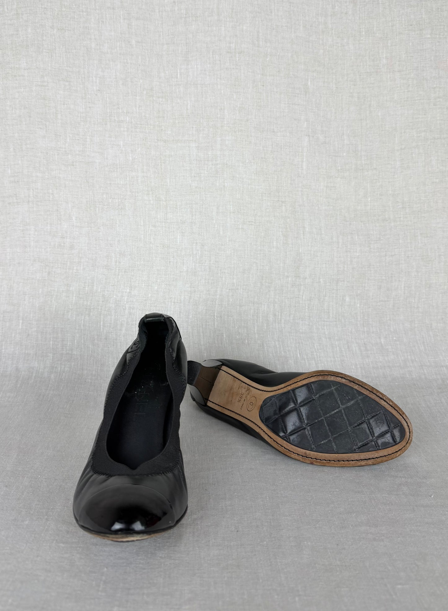 Chanel Pumps w/ Patent Toe and Elastic Trim