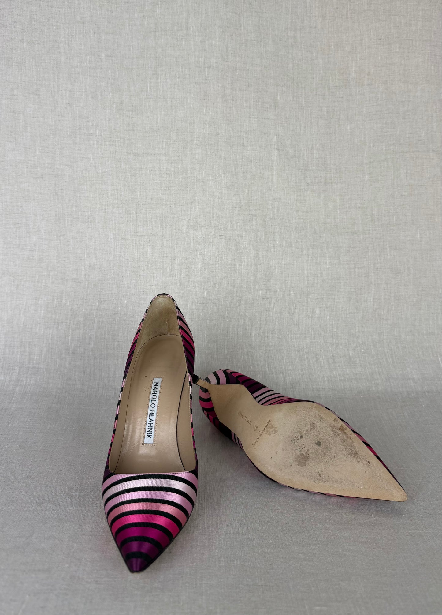 Manolo Blahnik BB Canvas Striped Pumps Size 37