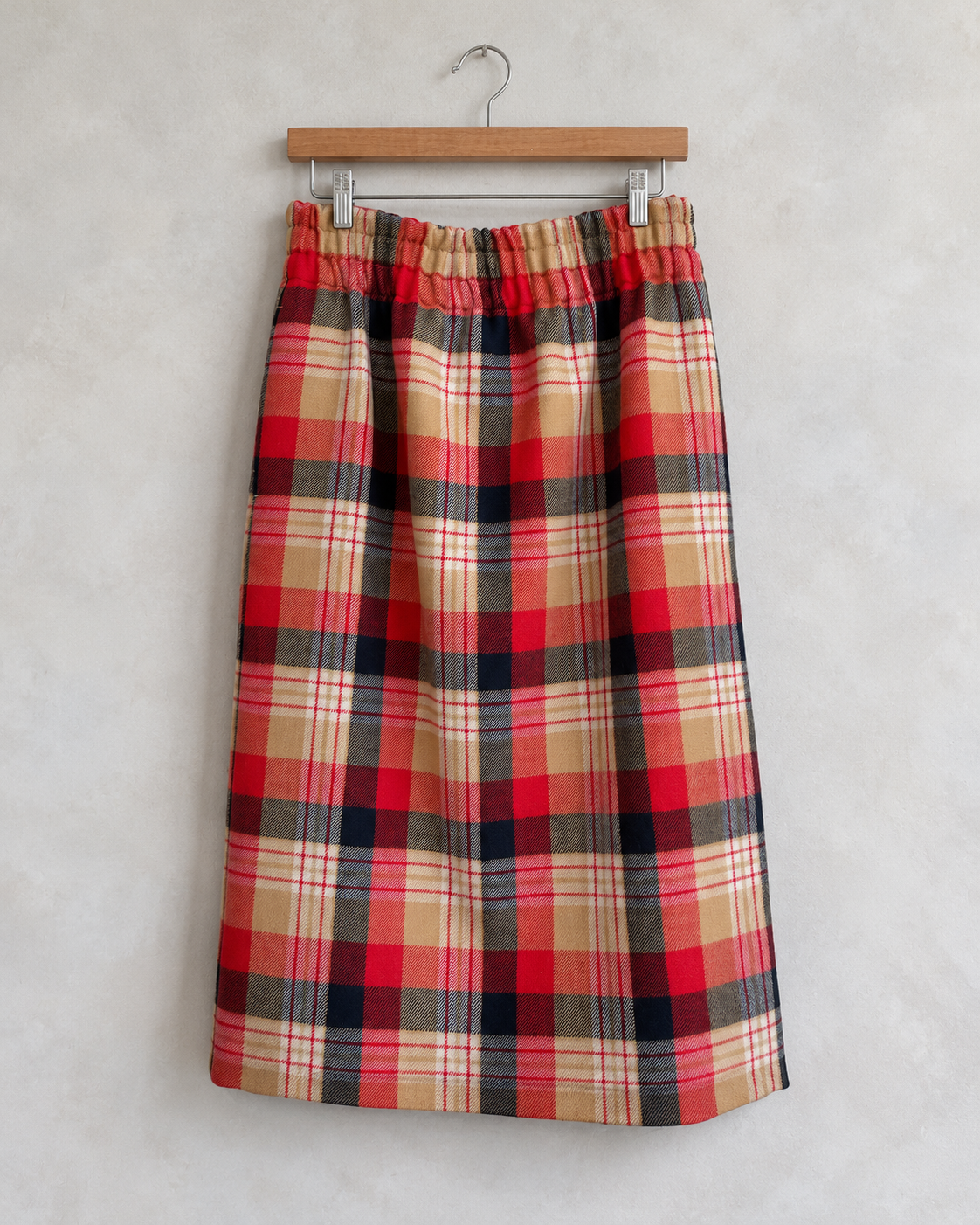 DRIES VAN NOTEN, Wool Plaid Midi Skirt, 40 on wooden hanger