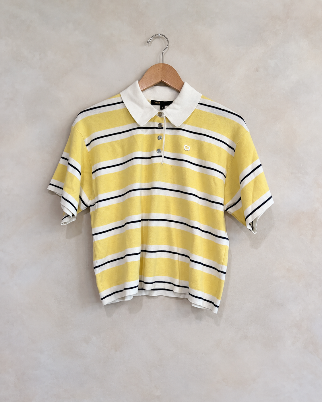 Maje yellow striped cropped polo on wooden hanger