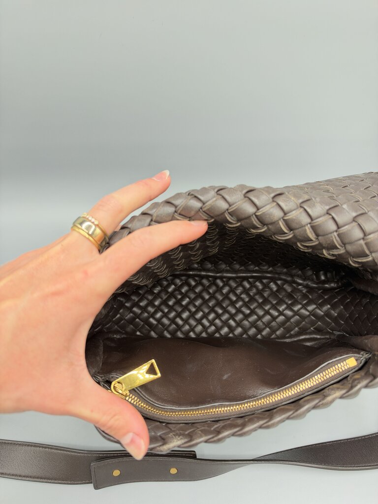 BOTTEGA VENETA, Small Intrecciato Cobble Shoulder Bag, Dark Brown