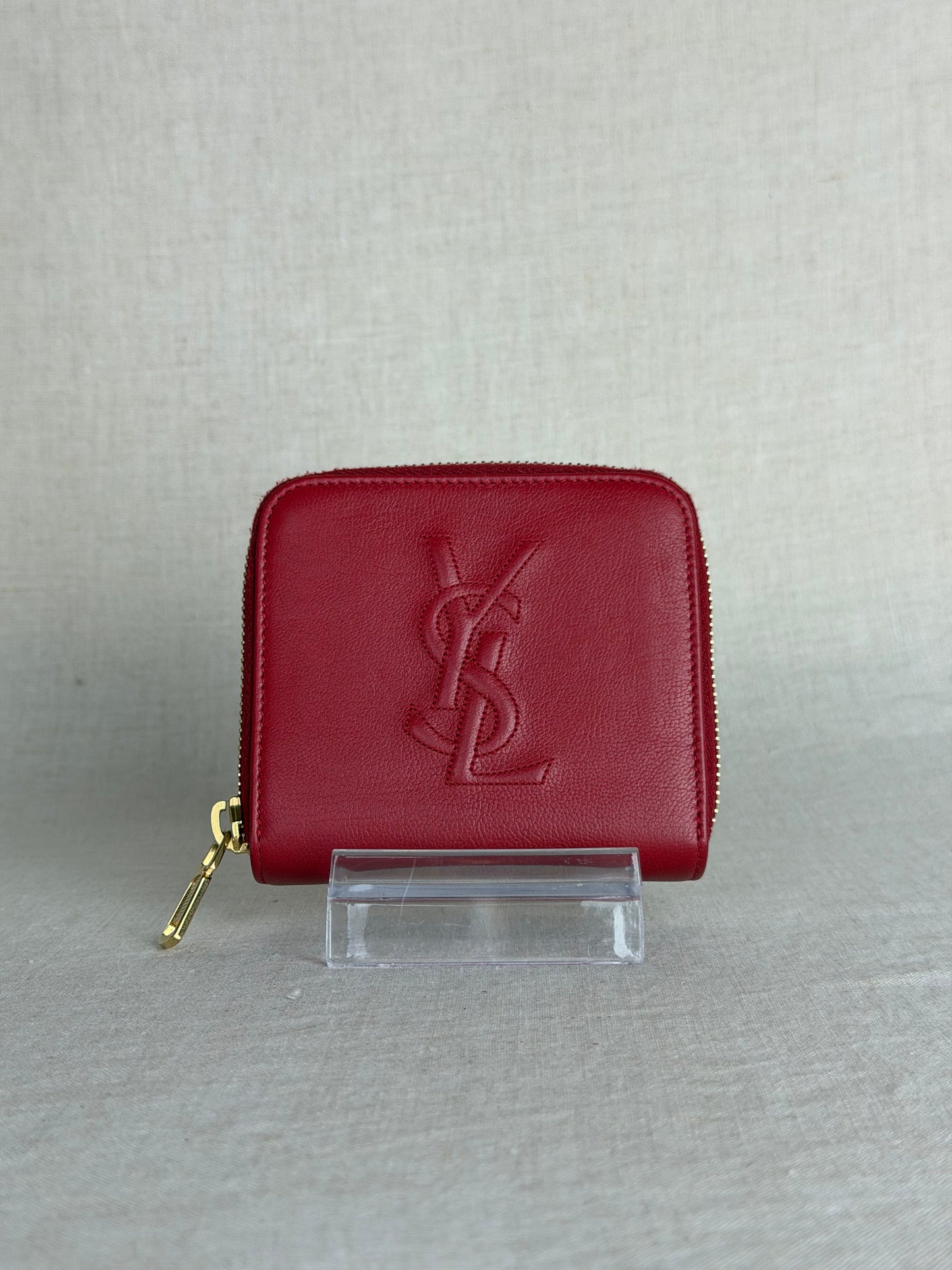 YSL Zip Wallet With Gold Hardware- Red
