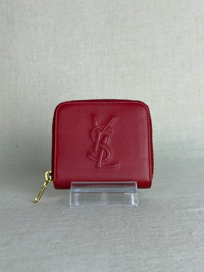 YSL Zip Wallet With Gold Hardware- Red
