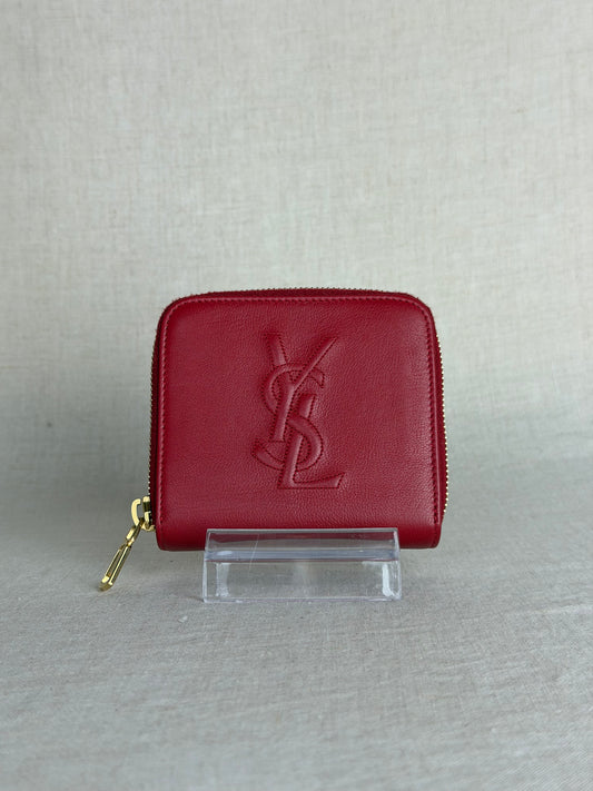 YSL Zip Wallet With Gold Hardware- Red