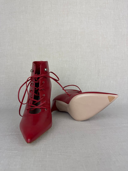 Miu Miu Lace Up Stiletto Red Boot Size 36.5