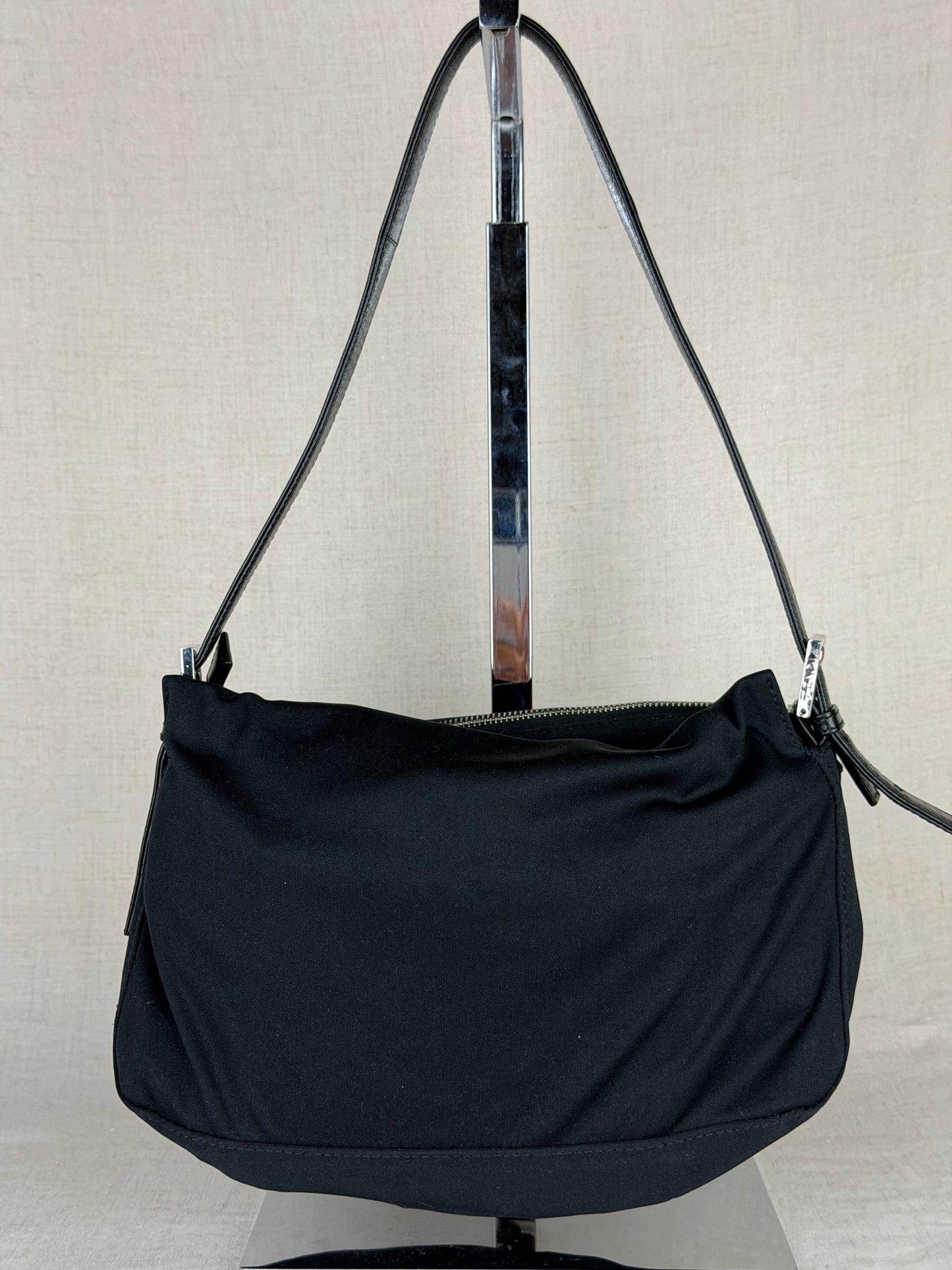 Fendi Cloth Baguette- Black and Sliver