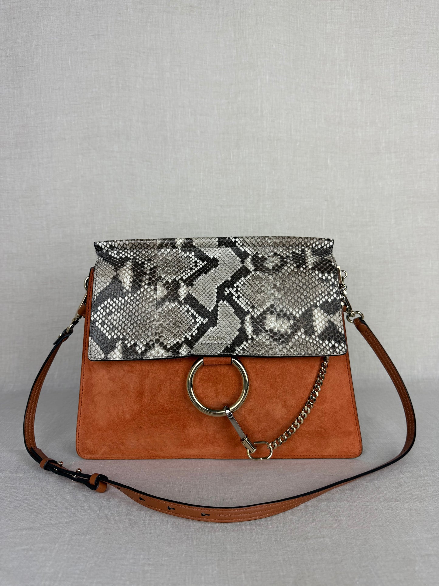 Chloé Medium Faye Suede & Faux Python Leather Shoulder Bag – Brown