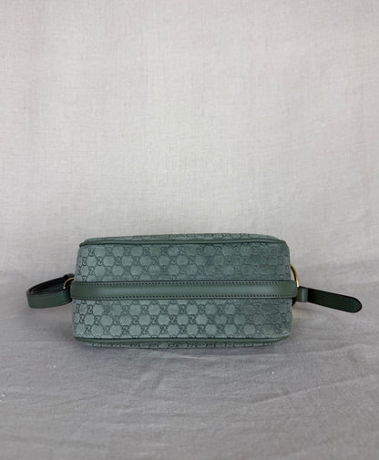 Gucci Suede Half Horsebit Shoulder Bag- Green