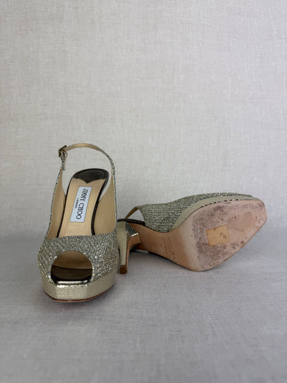 Jimmy Choo Peep Toe Heel Sparkle Size 37