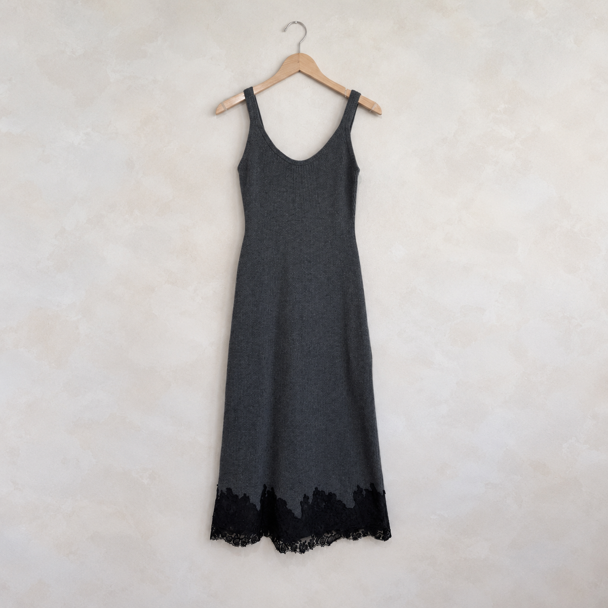 CAMI NYC, Rib Knit Wool Midi Dress with Lace Bottom, XS