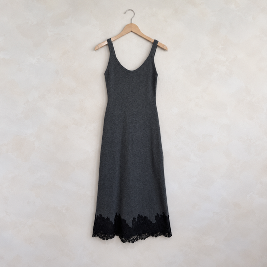 CAMI NYC, Rib Knit Wool Midi Dress with Lace Bottom, XS