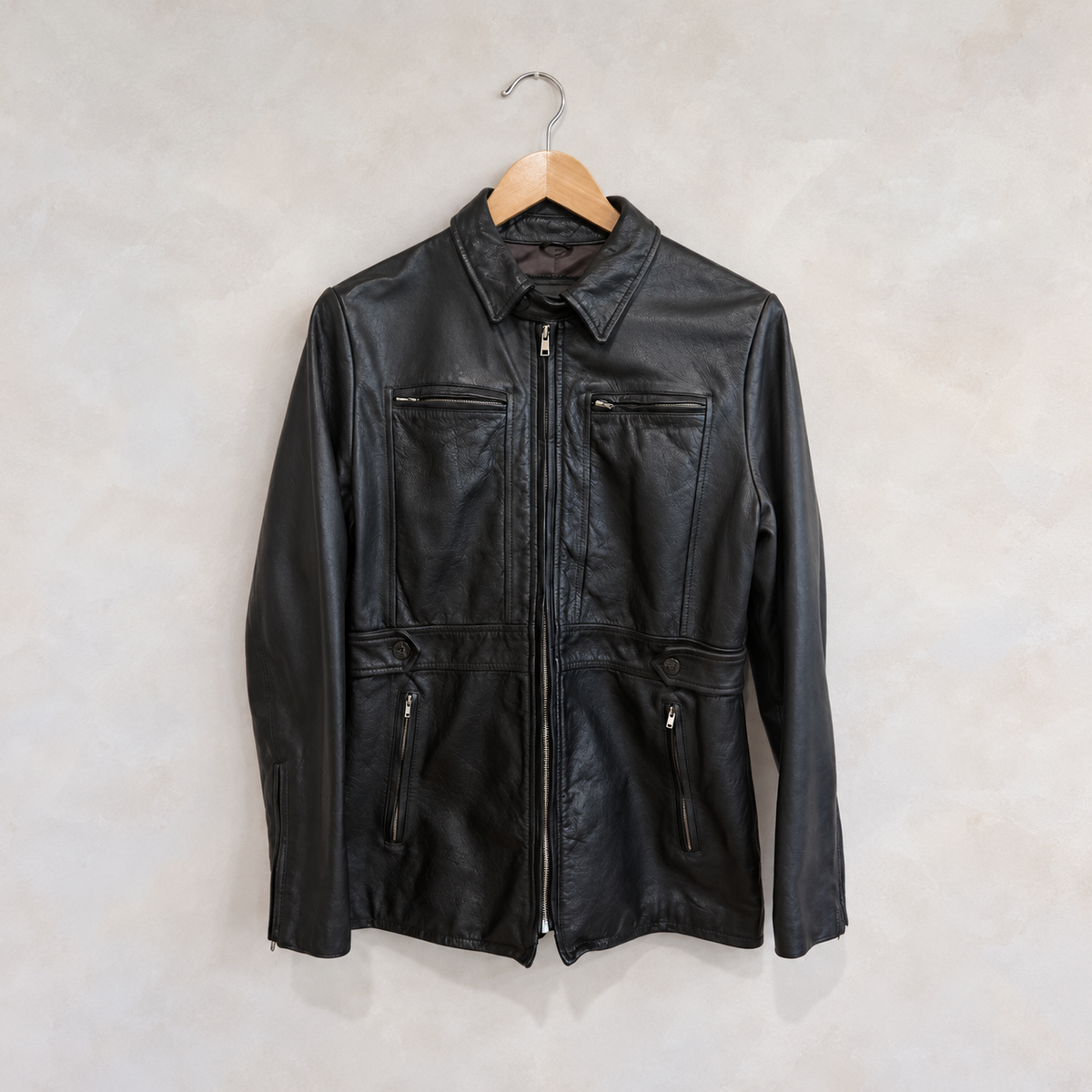BANANA REPUBLIC, Leather Jacket with Zips, M