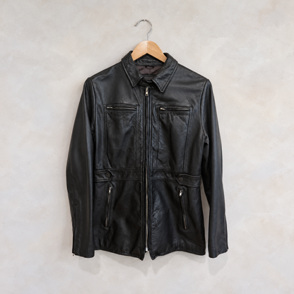 BANANA REPUBLIC, Leather Jacket with Zips, M