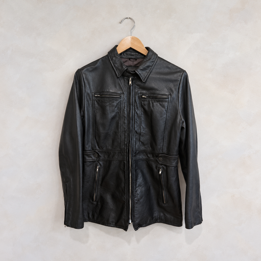 BANANA REPUBLIC, Leather Jacket with Zips, M
