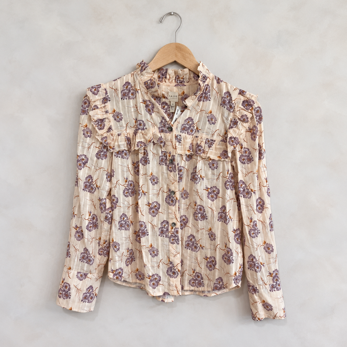 LA VIE, Long Sleeve Floral Cotton Top, XS