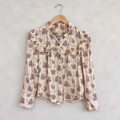 LA VIE, Long Sleeve Floral Cotton Top, XS