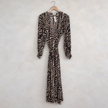 GANNI, Long Sleeve Rayon Animal Print Wrap Dress, 38