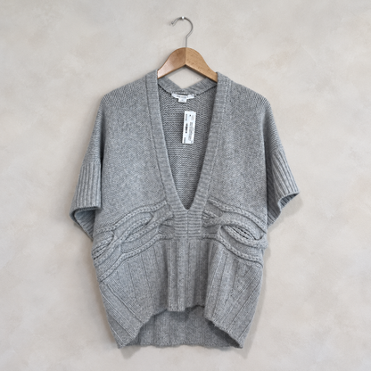 DUFFY, Short Sleeve Cashmere Deep V-Neck Sweater, S