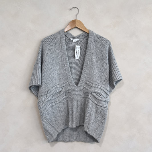 DUFFY, Short Sleeve Cashmere Deep V-Neck Sweater, S
