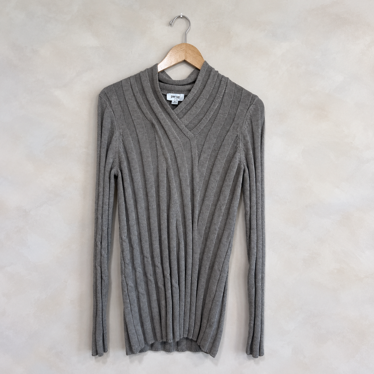 PER SE, LS Cotton Cashmere Blend V-Neck Sweater, S