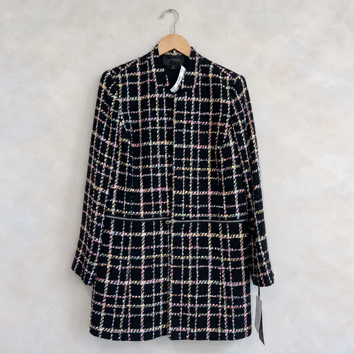 CARLISLE, Tweed Cotton Blend Detachable Long Coat, 12