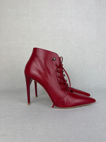 Miu Miu Lace Up Stiletto Red Boot Size 36.5