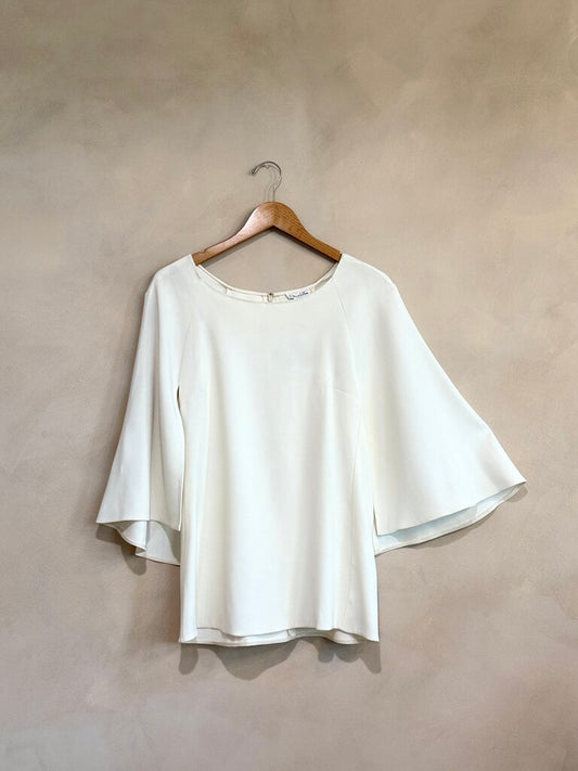 Oscar de la Renta White Cape Crepe Blouse Sz 4