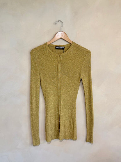 Dolce & Gabbana Gold Ribbed Knit Cardigan Sz 40
